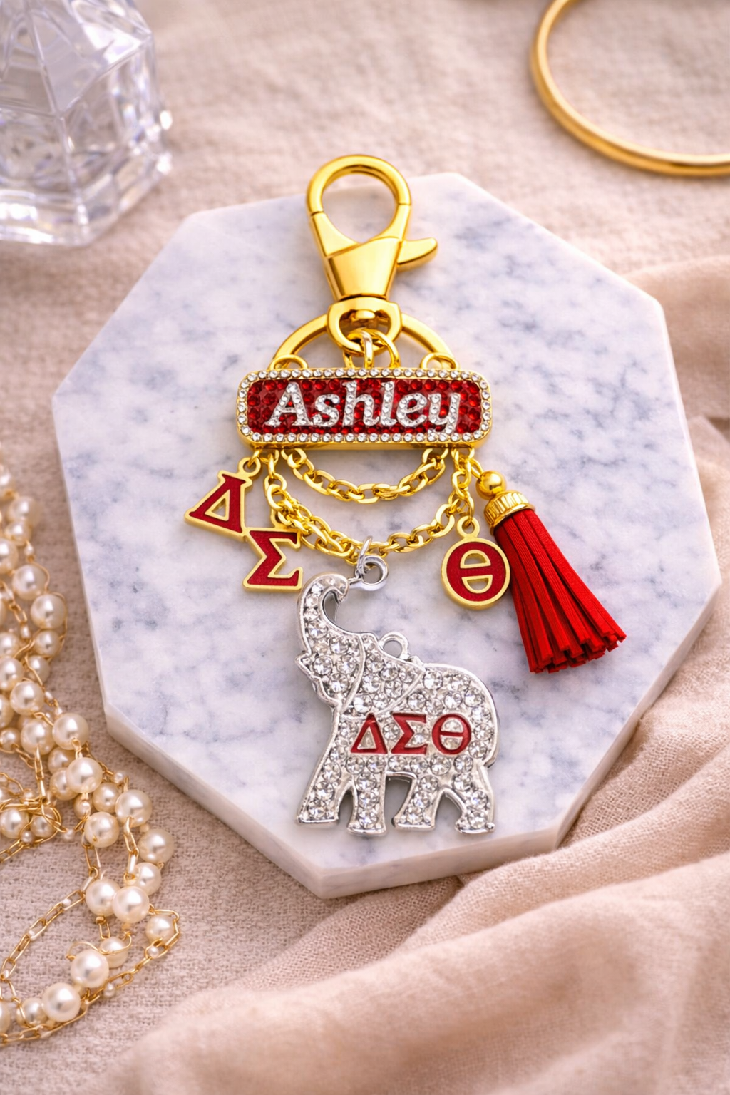 Lucky Crimson Nameplate Bag Charm